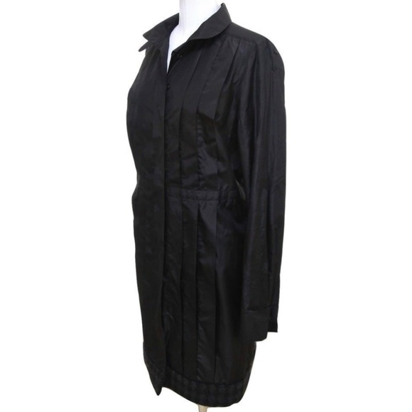 Chanel Black Silk Taffeta Coat Dress Cashmere Trim Button Down Sz 40 08A 2008 - Picture 3 of 9